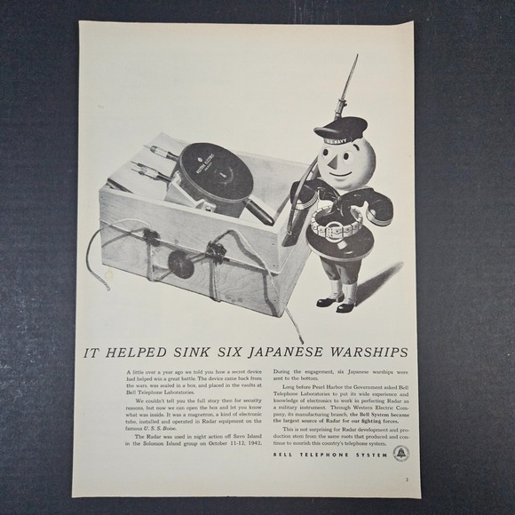 1945 Bell Telephone System Laboratories Vintage Print Ad Anthropomorphic Radar‎